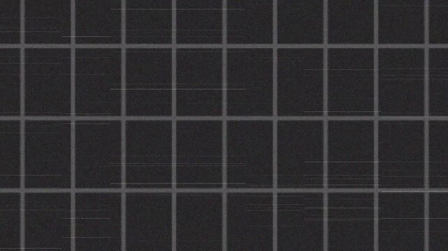 Retro VHS overlay grey grid pattern on black background with static noise and tracking lines