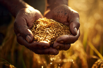 Hands holding a handful of grain