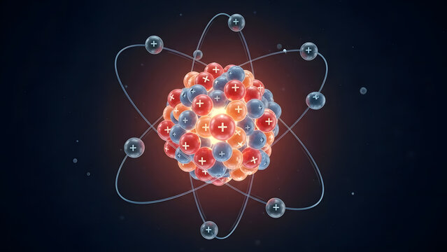 Scientific atomic nucleus diagram with electrons