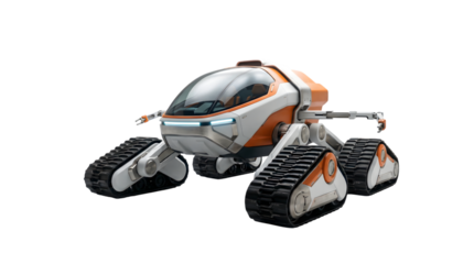 Rugged exploration rover with large track wheels for rough terrain, advanced science vehicle