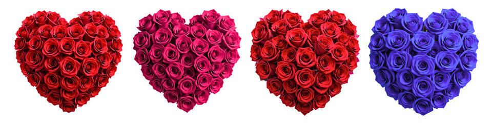 Obraz premium Set of A heart-shaped arrangement of vivid red roses, isolated on the background.