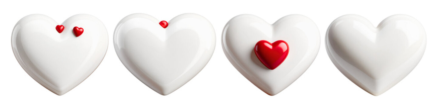 Set of Glossy white heart isolated on the transparent background.