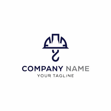 Construction hard hat with crane hook logo design.