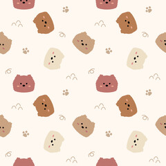 Face dog cartoon so cute. On footprint background. Pattern seamless vector illustration.  