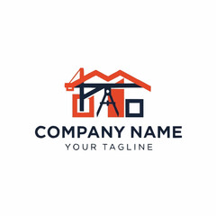 Fototapeta premium Construction Company Logo Design with House and Tools.