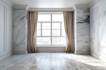 Fototapeta premium Elegant room with marble walls and floor features large window.