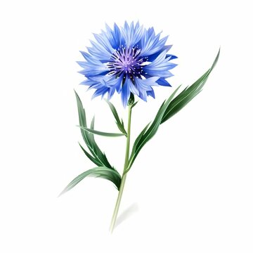 Vivid Cornflower Blossom: An exquisite cornflower, showcasing its vibrant blue petals and intricate details against a pristine background.