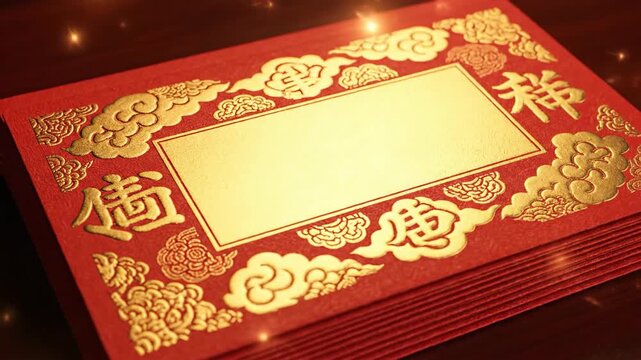A vibrant stack of auspicious red envelopes adorned with intricate golden cloud patterns, symbolizing a continuous flow of prosperity, good fortune, and festive joy for cultural celebrations