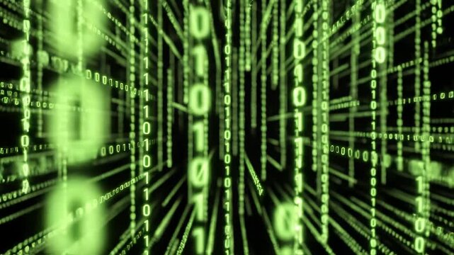 Digital binary code falling animation