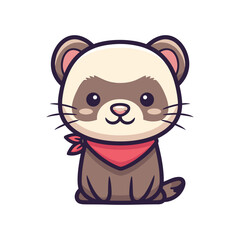 Cute Cartoon Ferret with Red Bandana Illustration