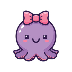 Fototapeta premium Adorable Cartoon Octopus with Pink Bow Vector Illustration