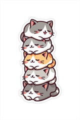 Stacked cats illustration showcasing animals in a vertical arrangement on a white background from a front viewpoint