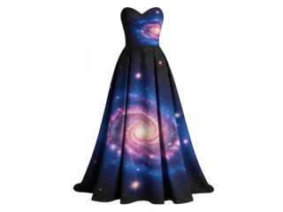 Cosmic Galaxy Pattern Dress with Starry Universe Design.