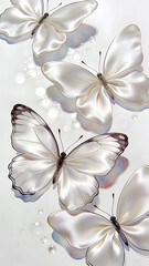 Pearl-Textured Butterflies: Elegant White & Silver Butterfly Composition