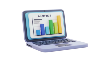 Laptop Displaying Colorful Bar Graph Analytics.