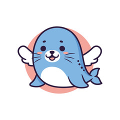 Adorable Cartoon Seal with Wings Illustration