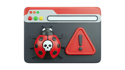 3D Bug Icon with Warning Symbol