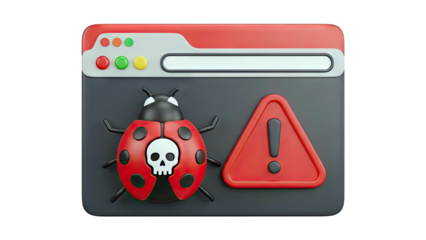 3D Bug Icon with Warning Symbol