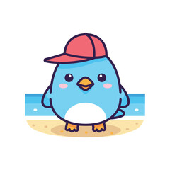 Blue Bird Character Illustration with Baseball Cap
