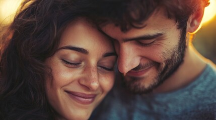 A couple embracing with eyes closed, enjoying a moment of affection.