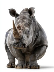 Obraz premium A rhino with a horn on its head is standing in front of a white background