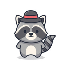 Cute Raccoon Wearing a Hat Vector Illustration