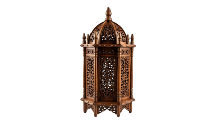 Intricately carved wooden lantern isolated on transparent background