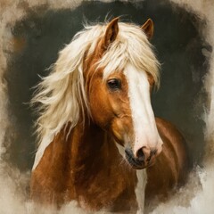 Obraz premium Beautiful brown horse with a white mane in a dramatic airbrushed portrait style