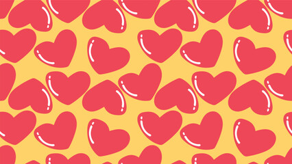 seamless pattern with red hearts on yellow background. wallpaper and paper wrapping decoration