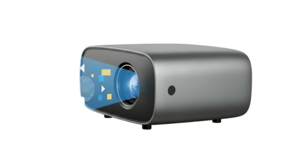 Modern Portable Projector with Blue Lens.