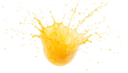 Bright Yellow Mango Juice Splash Frozen in Motion on White Background