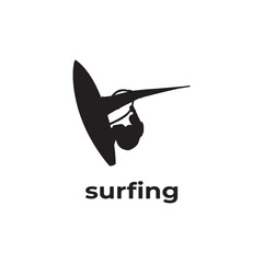 simple black silhouette surfing vector design