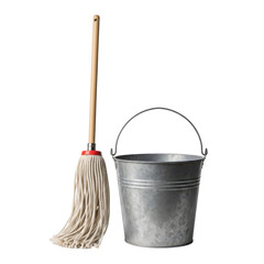 Mop and Bucket Isolated Black Background