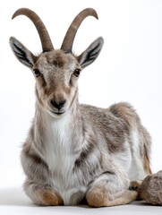 Fototapeta premium A goat is laying down on a white background