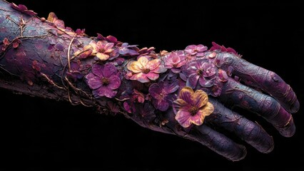 Arm Injury: Bruised arm blooming dark flowers from skin
