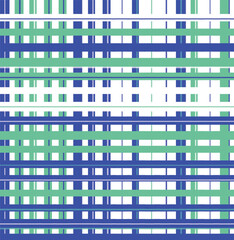 Muted sage green and bright blue lines form a calming checkerboard pattern on a pure white surface