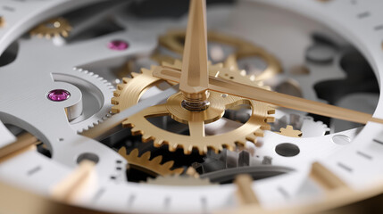 Mechanical clock design featuring exposed internal structure, balanced components and smooth motion expressing order, precision, and engineering harmony. cinematic color correction, natural uneven