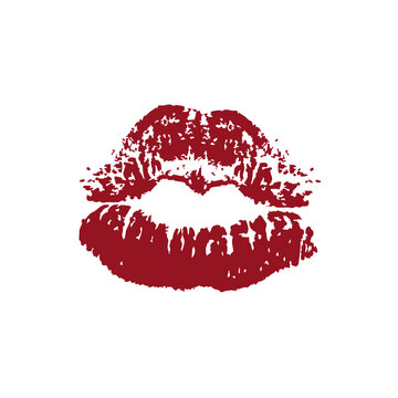 Lip print with red lipstick. Real lips. Isolated vector design
