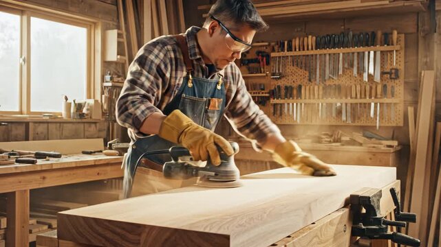 Man working with wood in workshop