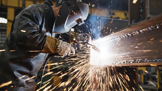 Worker welding metal structure