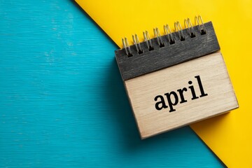 April calendar on a vibrant blue and yellow background conveying a sense of renewal and spring
