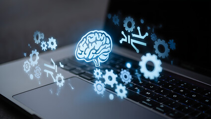 Illuminated brain and gears symbolizing digital intelligence