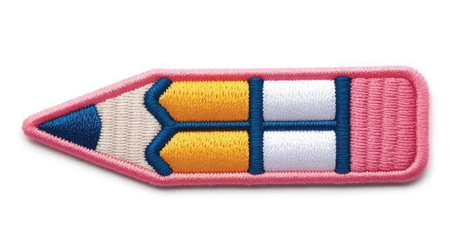 Colorful embroidered pencil patch with pink border