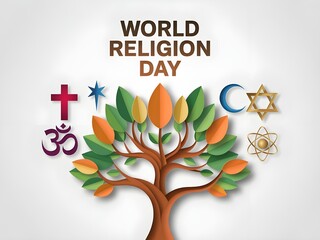 Vibrant World Religion Day celebration with diverse faith symbols
