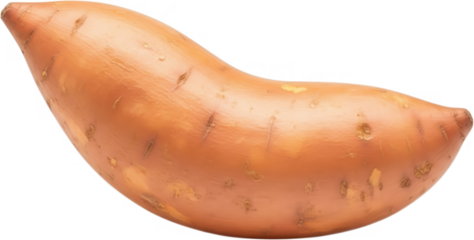 A single curved orange sweet potato with subtle brown markings and a smooth texture highlighting its natural organic form and earthy appearance yam root vegetable transparent background
