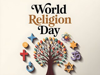 Vibrant World Religion Day celebration with diverse faith symbols