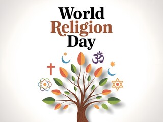 Vibrant World Religion Day celebration with diverse faith symbols