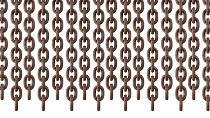 Rusted Chains Hanging: A close-up view of a series of aged, rusty chains hangs in vertical alignment, each link bearing the marks of time.
