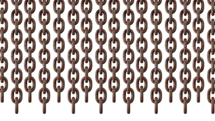Rusted Chains Hanging: A close-up view of a series of aged, rusty chains hangs in vertical alignment, each link bearing the marks of time.
