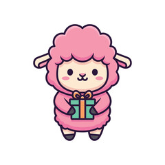 Fototapeta premium Adorable Cartoon Sheep with Gift Box Illustration